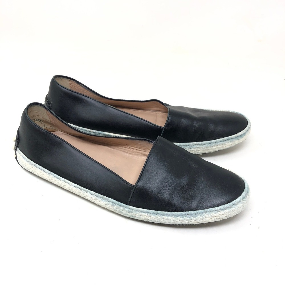 Tod's Womens 37 Espadrille Loafers Black Leather Gommino Driving Shoe